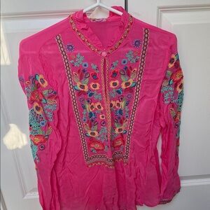 Johnny Was Fuchsia Embroidered Blouse
